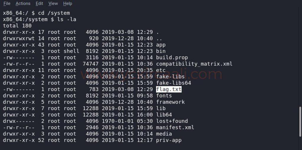 cd /system
ls command
flag.txt